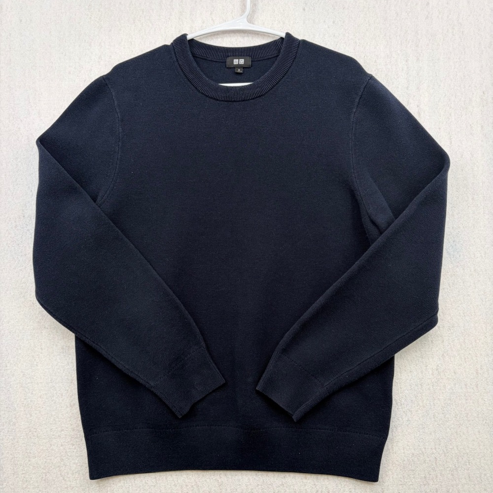 Uniqlo Mens Navy Blue Crew Neck Cotton Blend Knit Sweater Medium 470159
